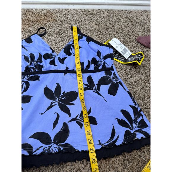 NWT Miraclesuit Womens Blue Black Tankini Top Sz 20W Tummy Control Floral Swim - Picture 10 of 11